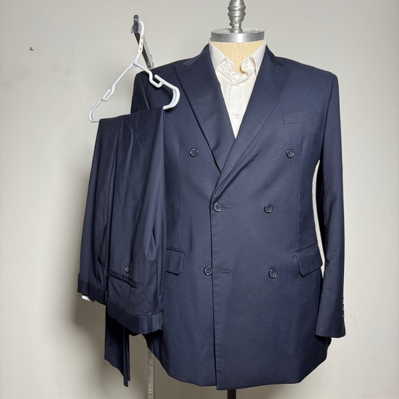 Dominique Wilkins Double Breasted Navy Suit Mens 44L 36W